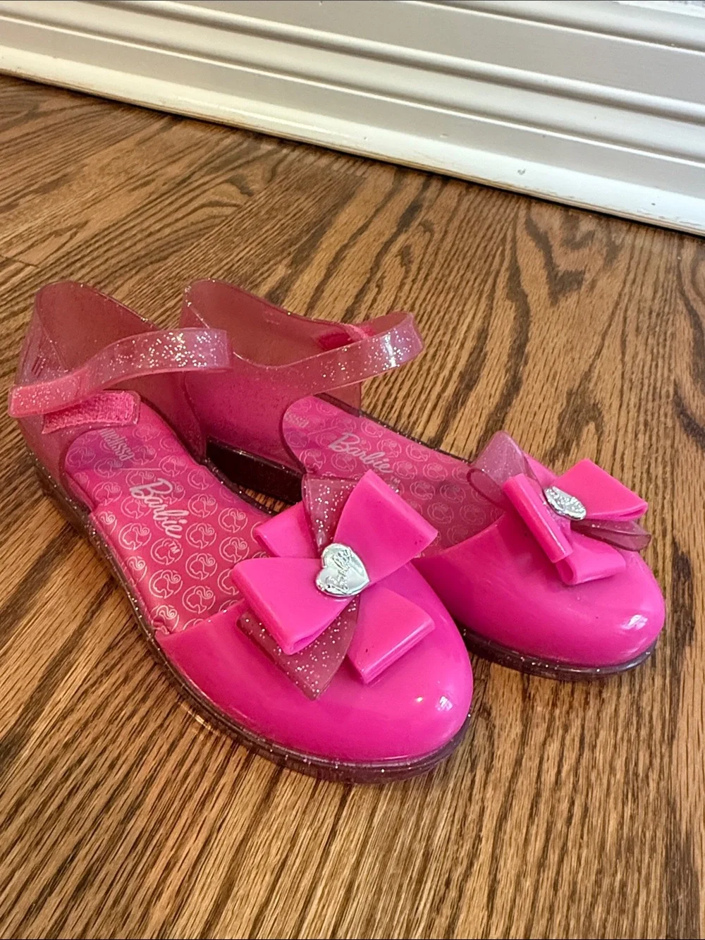 Mini Melissa x Barbie Ultragirl Pink Glitter Jelly Flats Girls